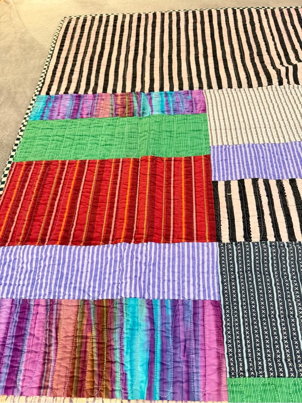 Patchwork Stripe Quilted Throw in Multi-Color